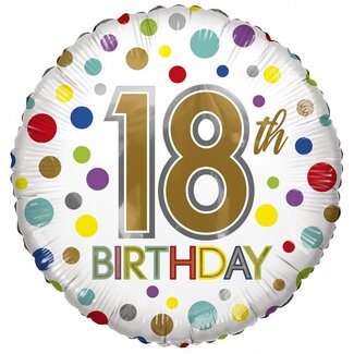 4A Party! Ballon Eco “18th Birthday” | Kleur: Gemengde Kleuren | Diameter 45 centimeter | Per 10 ballonnen