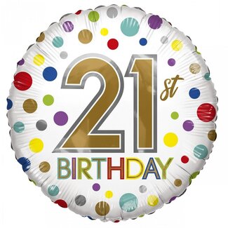 4A Party! Ballon Eco “21st Birthday” | Kleur: Gemengde Kleuren | Diameter 45 centimeter | Per 10 ballonnen