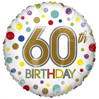 4A Party! Ballon Eco “60th Birthday” | Kleur: Gemengde Kleuren | Diameter 45 centimeter | Per 10 ballonnen