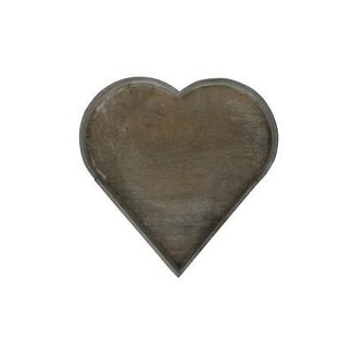 4A Houten Dienblad Hartvorm | Kleur: Grijs | Diameter 30 centimeter | Hoogte 3 centimeter | Per 4 dienbladen