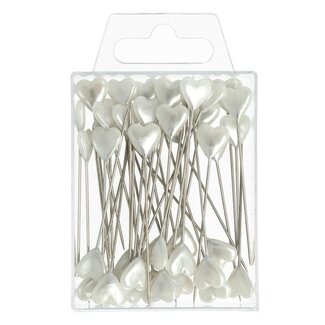 4A Shiny Pins with Heart Heads | Colour: Natural White | Diameter 10 millimetre | Contents 40 pins | Per box