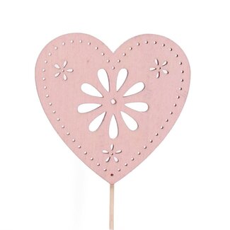 4A Bloem Hart Bijsteker | Kleur: Roze | Diameter 8 centimeter | Lengte bijsteker ± 10 centimeter | Per 25 bijstekers