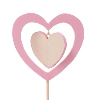4A Houten Hart Bijsteker | Kleur: Roze | Diameter 9 centimeter | Lengte bijsteker ± 50 centimeter | Per 25 bijstekers
