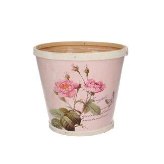 4A Houten Bloempot Plantenbak "Roses" | Kleur: Roze | Diameter 17 centimeter | Hoogte 15 centimeter | Per 10 bloempotten