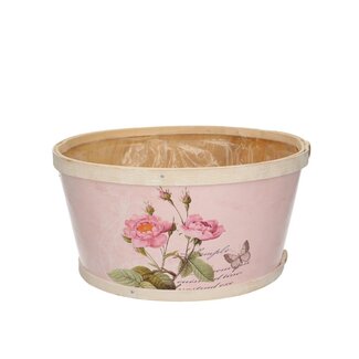 4A Wooden Plant Pot Planter "Roses" | Colour: Pink | Diameter 22 centimetre | Height 11 centimetre | Per 10 planters