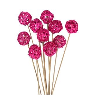 4A Rattan Ball am Stab | Farbe: Fuchsia | Brunchball-Stecker | Durchmesser 5 centimeter | Länge ± 50 centimeter | Pro 10 Stecker