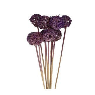 4A Rattan Bal on stick | Colour: Purple | Brunchbal Bijsteker | Diameter 5 centimeter | Length ± 50 centimeter | Per 10 bijstekers