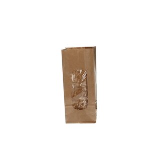 4A Papieren Cadeautassen met venster | Kleur: Bruin | Breedte 5 - 8.5 centimeter | Hoogte 20 centimeter | Per 100 tassen