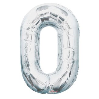 4A Party! Ballon Nummer 0 | Kleur: Zilverkleurig | Hoogte 85 centimeter | Per ballon