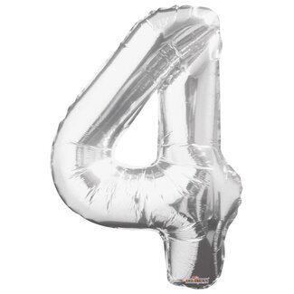 4A Party! Balloon Number 4 | Colour: Silver-coloured | Height 85 centimeter | Per balloon