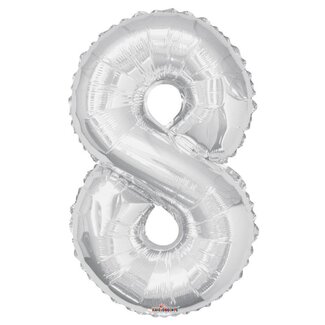 4A Party! Ballon Nummer 8 | Kleur: Zilverkleurig | Hoogte 85 centimeter | Per ballon