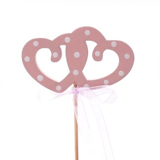 4A Dubbel Hart Bijsteker | Kleur: Roze | Diameter 7 centimeter | Lengte bijsteker ± 50 centimeter | Per 25 bijstekers