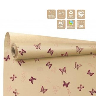 4A Papier op Rol Vlinder Bloemenmotief “Floraison” | Kleur: Roze | Breedte 80 centimeter | Lengte 40 meter | Per rol