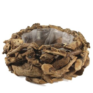 4A Drijfhout Bloempot Plantenbak | Kleur: Bruin | Diameter 31 centimeter | Hoogte 14 centimeter | Per bloempot