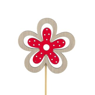 4A Blume Yuki Blumenstecker | Farbe: Rot | Durchmesser Blume 6 centimeter | Länge Blumenstecker ± 10 centimeter | Pro 25 Blumenstecker