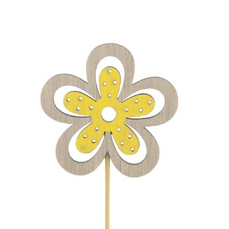 4A Blume Yuki Blumenstecker | Farbe: Gelb | Durchmesser Blume 6 centimeter | Länge Blumenstecker ± 10 centimeter | Pro 25 Blumenstecker
