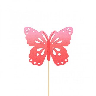 4A Schmetterling Zazou Stecker | Farbe: Rot | Durchmesser Schmetterling 4 centimeter | Länge Stecker ± 10 centimeter | Pro 25 Stecker