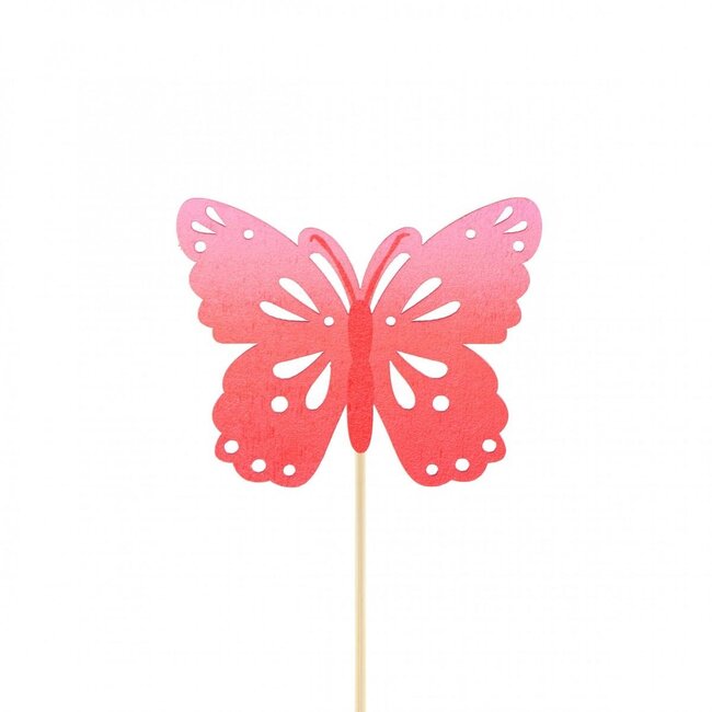 Vlinder Zazou Bijsteker | Kleur: Rood | Diameter vlinder 4 centimeter | Lengte bijsteker ± 10 centimeter | Per 25 bijstekers