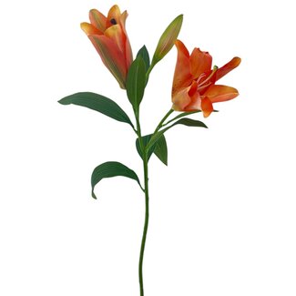 Arti Flora Lily Artificial Flower | Colour: Orange | Lillium artificial flowers | Length ± 90 centimetre | 3 flower heads per stem | Per piece