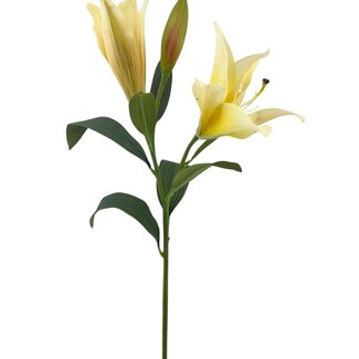 Arti Flora Lily Artificial flower | Colour: Yellow | Lillium artificial flowers | Length ± 90 centimetre | 3 flower heads per stem | Per piece