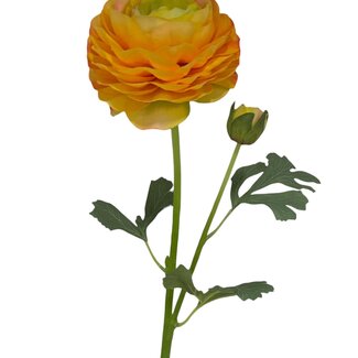 Arti Flora Ranonkel Kunstbloem | Kleur: Geeloranje | Ranunculus kunstbloemen | Lengte ± 45 centimeter | 2 bloemkoppen per steel | Per kunstbloem