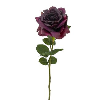 Arti Flora Roos Kunstbloem | Kleur: Donkerpaars | Rozen kunstbloemen | Lengte ± 70 centimeter | Per kunstroos