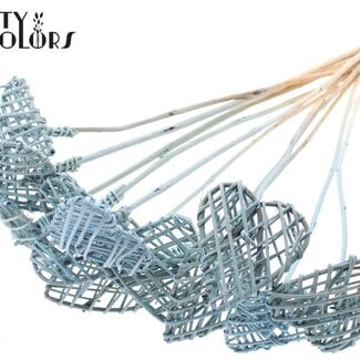 QC Rattan Lata Heart on stick | Colour: Frosted Light Blue | Flat pick | Length ± 50 centimetre | Per 10 picks