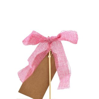 4A Bow with Label Pick | Colour: Pink | Diameter 13 centimetre | Length pick ± 12 centimetre | Per 25 picks