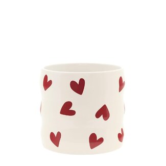 4A Ceramic Bloempot “Hearts” met Hartjes | Colour: White Red | Diameter 9 centimeter | Height 9.5 centimeter | Per 8 bloempotten