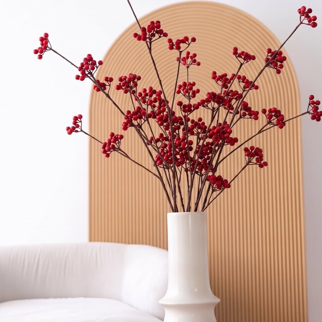 Bessen Tak Kunstbloem | Kleur: Rood | Lengte ± 110 centimeter | Per tak