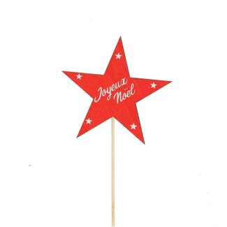 4A Kerst Decoratie Bijsteker Ster “Joyeux Noël” | Kleur: Rood | Lengte bijsteker ± 50 centimeter | Diameter ster 9 centimeter | Per 25 bijstekers