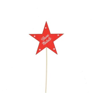 4A Kerst Decoratie Bijsteker Ster “Buon Natale” | Kleur: Rood | Lengte bijsteker ± 15 centimeter | Diameter ster 7 centimeter | Per 25 bijstekers