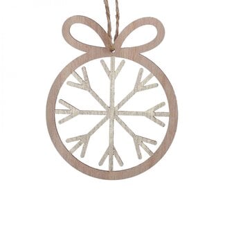 4A Houten Kersthanger Sneeuwvlok | Kleur: Champagnekleurig | Diameter 8.5 centimeter | Kerst Decoratie | Per 6 hangers