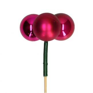 4A Kerstbal Trio Mix Bijsteker | Kleur: Rood Roze | Kerst Decoratie | Diameter kerstbal 4 centimeter | Lengte bijsteker ± 50 centimeter | Per 10 bijstekers