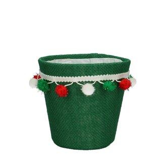 4A Potcover Pompon | Kleur: Rood Groen | Kerst Decoratie | Diameter 13.5 centimeter | Hoogte 13 centimeter | Per 12 potcovers
