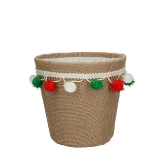 4A Kerst Pompon Potcover | Kleur: Lichtbruin | Kerst Decoratie | Diameter 13.5 centimeter | Hoogte 13 centimeter | Per 12 potcovers