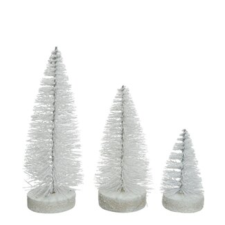 4A Kerstboom van Borstel met Glitter | Kleur: Naturel Wit | Diameter 12 centimeter | Hoogte 21 centimeter | Kerst Decoratie | Per set van 3