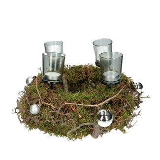 4A Advent Krans met Zilverkleurige Kerstballen | Kleur: Natuurlijk Groen | Kerst Decoratie | Diameter 30 centimeter | Per 2 adventkransen