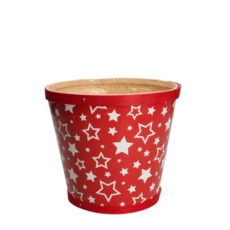 4A Houten Plantenbak met Sterren | Kleur: Rood Wit | Kerst Decoratie | Diameter 17 centimeter | Hoogte 15 centimeter | Per 10 bloempotten