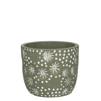 4A Keramische Bloempot met Sneeuwvlokken Sterren | Kleur: Grijsgroen | Kerst Decoratie | Diameter 14 centimeter | Hoogte 13 centimeter | Per 8 bloempotten