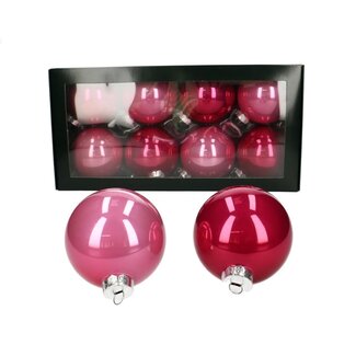 4A Pearl Kerstballen | Kleur: Roze | Kerst Decoratie | Diameter 8 centimeter | Per 8 kerstballen