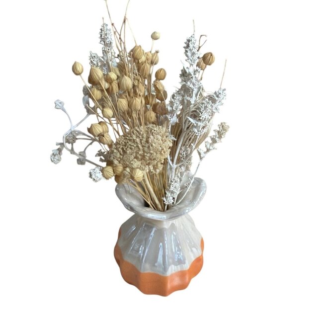Boeket Naturel Witte Droogbloemen "Mini" | Kleur: Naturel Wit | inclusief vaas | Lengte ± 15 centimeter | Per boeket