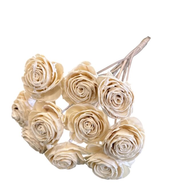 Shola Houten Roos met Was op stok | Kleur: Naturel Wit | Wax Beauty Rose Bijsteker | Diameter roos 5 centimeter | Lengte ± 55 centimeter | Per 10 bijstekers