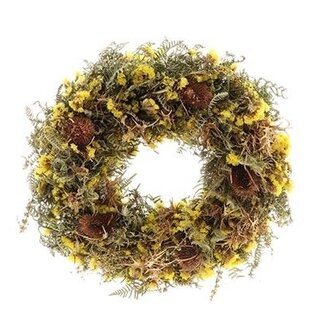 HBXD Krans “Sunset Field” | Kleur: Geel | Kerstdecoratie | Hoogte 9 centimeter | Diameter 40 centimeter | Per krans