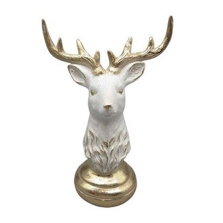 HBXD Hertenkop op Standaard “Halo" | Kleur: Naturel Wit | Kerstdecoratie | Lengte 18 centimeter | Breedte 10 centimeter | Hoogte 25 centimeter | Per 2 herten