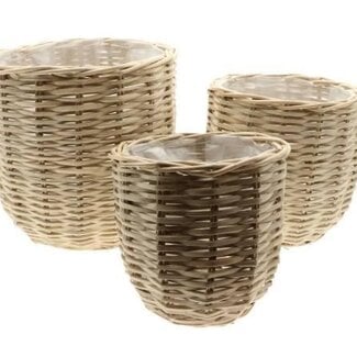 HBXD Mand “Wicker” | Kleur: Grijs Lichtbruin | Woondecoratie | Hoogte 45 centimeter | Diameter 47 centimeter | Set van 3 manden | Per 2 sets