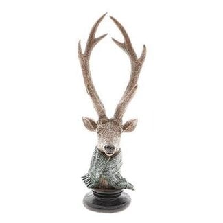 HBXD Hert op Standaard “Nordan” | Kleur: Bruin | Kerstdecoratie | Lengte 11 centimeter | Breedte 11 centimeter | Hoogte 31 centimeter | Per 2 herten