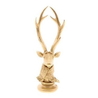 HBXD Hert op Standaard “Nordan” | Kleur: Goud | Kerstdecoratie | Lengte 11 centimeter | Breedte 11 centimeter | Hoogte 31 centimeter | Per 2 herten