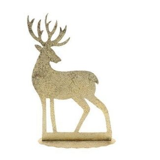 HBXD Hert op Standaard “Lucca” | Kleur: Goud | Kerstdecoratie | Lengte 32 centimeter | Breedte 13 centimeter | Hoogte 48 centimeter | Per 2 herten