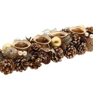 HBXD Waxinelichthouder voor 4 theelichten “Novey" | Kleur: Goud | Kerstdecoratie | Lengte 45 centimeter | Breedte 15 centimeter | Hoogte 9 centimeter | Per 2 theelichthouders